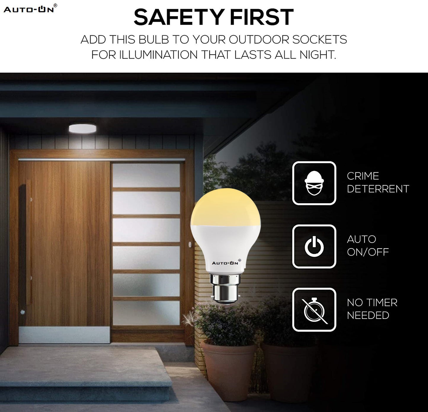 Auto-ON Day/Night Sensor LED Bulb (9W) (OFF during Day, ON during Night)- Yellow Light Color (One Year Warranty)- Pack of- 1