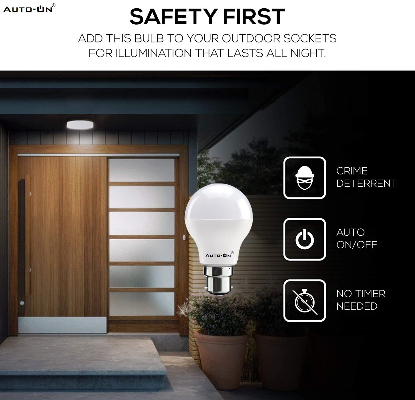 Auto-ON Day/Night Sensor LED Bulb (20W) (Always ON During Night, Auto-OFF during Day) (One Year Warranty)- Pack of- 1