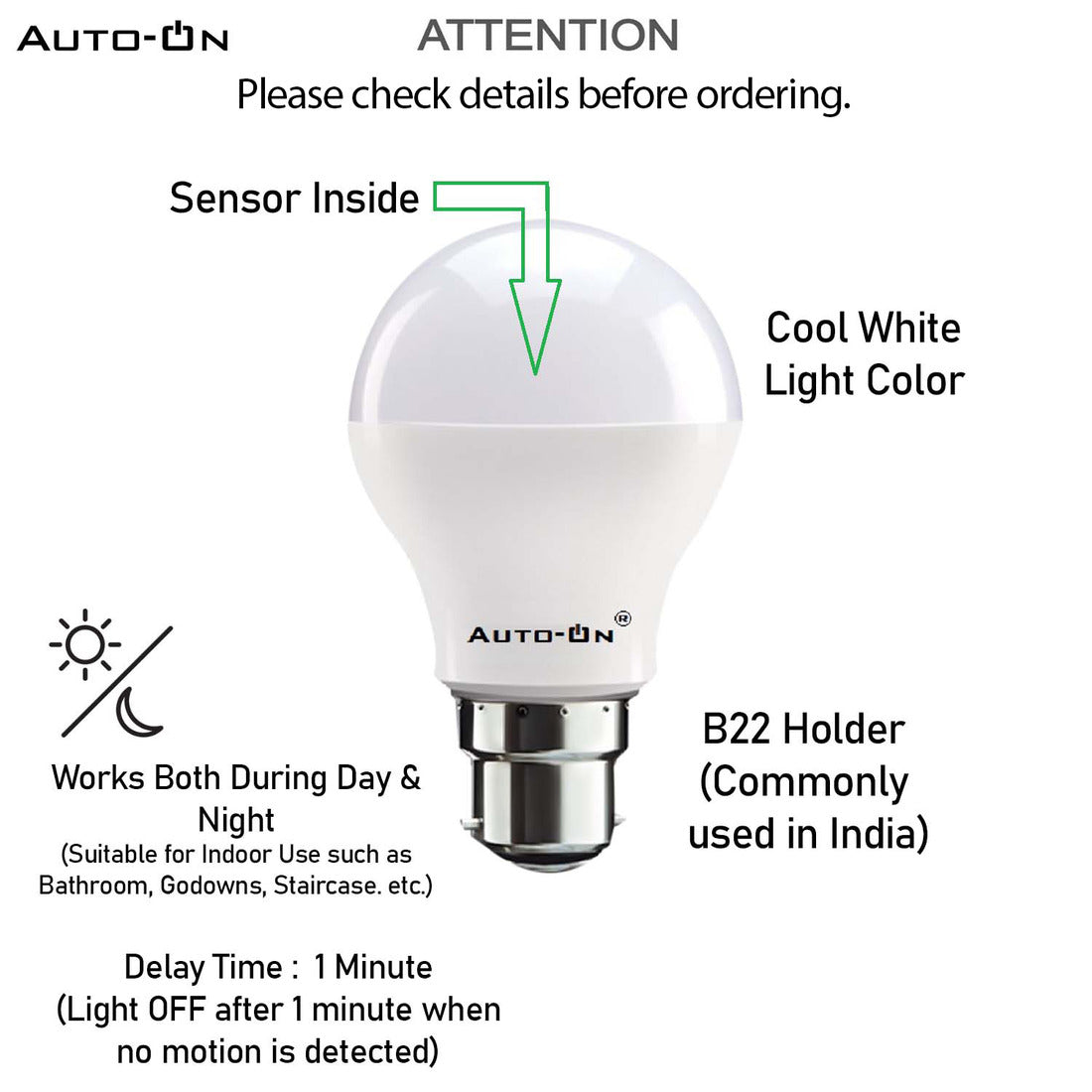 Auto-ON Motion Sensor LED Bulb (9W)
