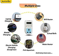 Auto-ON Digital Timer Wall Socket Plug Type 6A in-Built Buttons - Pack of 1 pcs
