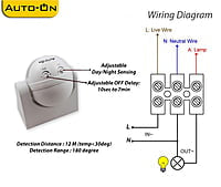 Auto-ON PIR Motion Sensor + Day/Night Sensor Wall Mounting - Auto ON/OFF - Pack of 1 pcs
