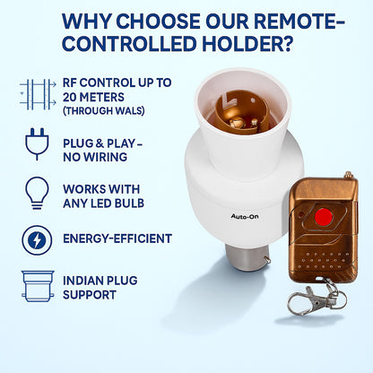 Auto-ON Remote Bulb Holder - Turn On Any Light Without Getting Up | Easy Install | No Wiring | Perfect for Elderly, Bedrooms & Hard-to-Reach Lights - Pack of 1