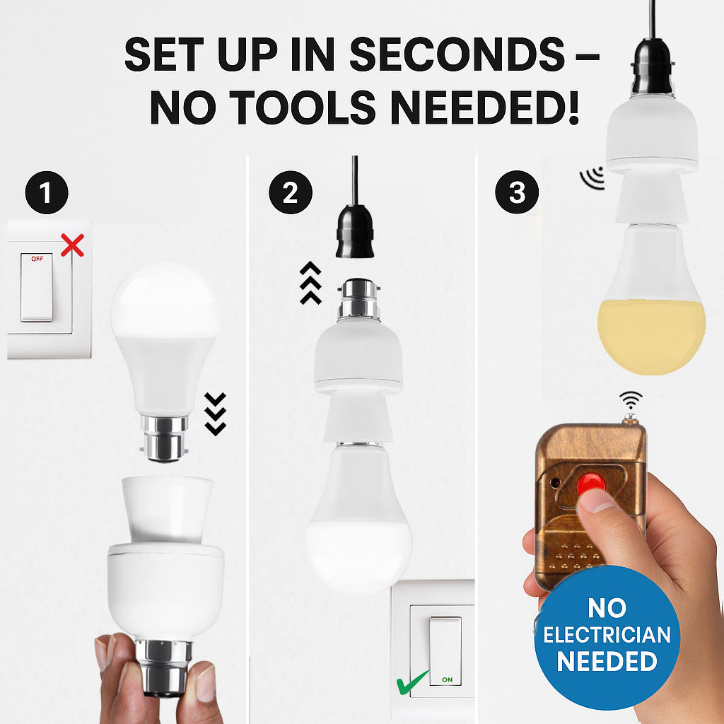 Auto-ON Remote Bulb Holder - Turn On Any Light Without Getting Up | Easy Install | No Wiring | Perfect for Elderly, Bedrooms & Hard-to-Reach Lights - Pack of 1