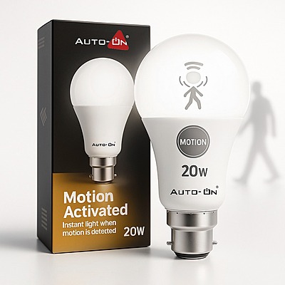Auto-ON Motion Sensor LED Bulb (20W) (Automatic ON/OFF) (Works both during Day/Night) (Only Motion Sensing) (One Year Warranty) - Cool White- Pack of 1
