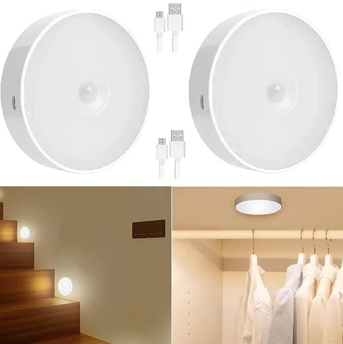 Auto- On Rechargeable Motion Sensor Night Light with Self-Adhesive Design for Home Use - Ideal for Hallways, Wardrobes, Bedrooms, Stairs, Bathrooms, Kitchens, and Basements (Cool White, Pack 2) Auto- On Rechargeable Motion Sensor Night Light with Self-Adhesive Design for Home Use - Ideal for Hallways, Wardrobes, Bedrooms, Stairs, Bathrooms, Kitchens, and Basements (Cool White, Pack 2)