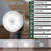 Auto- On Rechargeable Motion Sensor Night Light with Self-Adhesive Design for Home Use - Ideal for Hallways, Wardrobes, Bedrooms, Stairs, Bathrooms, Kitchens, and Basements (Cool White, Pack 2) Auto- On Rechargeable Motion Sensor Night Light with Self-Adhesive Design for Home Use - Ideal for Hallways, Wardrobes, Bedrooms, Stairs, Bathrooms, Kitchens, and Basements (Cool White, Pack 2)