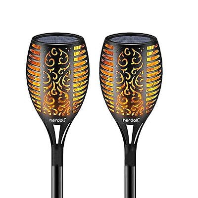 Auto-On Solar Lights for Home Outdoor Garden Waterproof 72 LED Flickering Flames Torches Lights for Decoration (Pack of 2, Plastic) Visit the hardoll Store