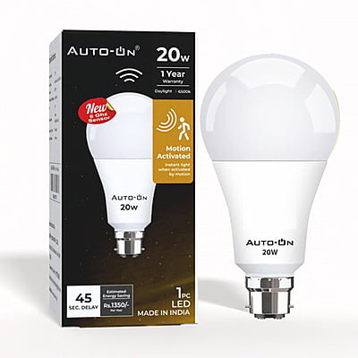 Auto-ON Motion Sensor LED Bulb (20W) (Automatic ON/OFF) (Works both during Day/Night) (Only Motion Sensing) (One Year Warranty) - Cool White- Pack of 1