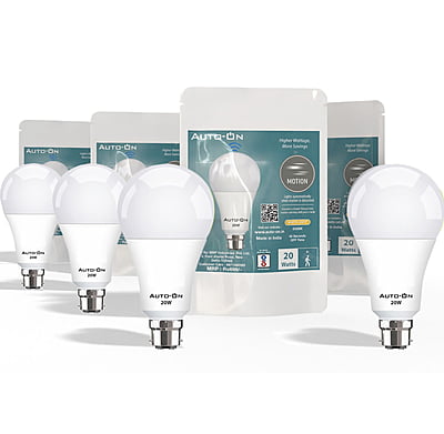 Auto-ON Motion Sensor LED Bulb (20W) (Automatic ON/OFF) (Works both during Day/Night) (Only Motion Sensing) (One Year Warranty) - Cool White- Pack of 4