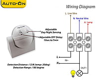 Auto-ON PIR Motion Sensor + Day/Night Sensor Wall Mounting - Auto ON/OFF - Pack of 1 pcs Auto-ON PIR Motion Sensor + Day/Night Sensor Wall Mounting - Auto ON/OFF - Pack of 1 pcs