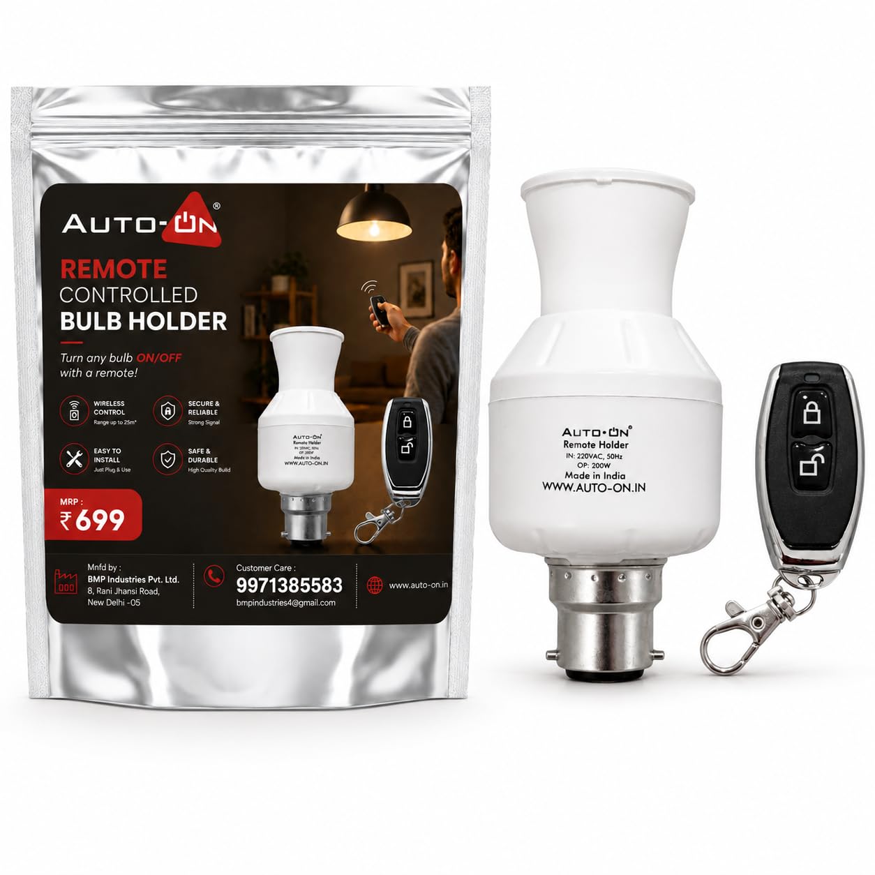 Auto-ON Remote Control Led Bulb Holder