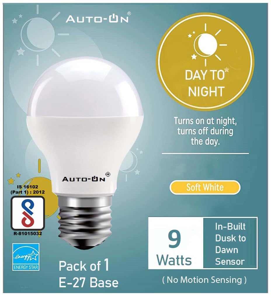AUTO-ON Day & Night Sensor LED Bulb – White Light, Screw Base